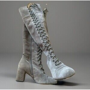 Franco Sarto Panya Tall Over the Knee Gray Suede Boots Full Zip Lace Up Front 8M